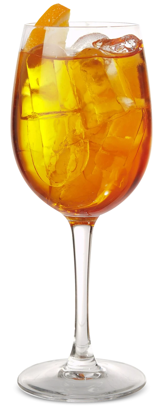 Calice di aperitivo con ghiaccio e scorza d'arancia